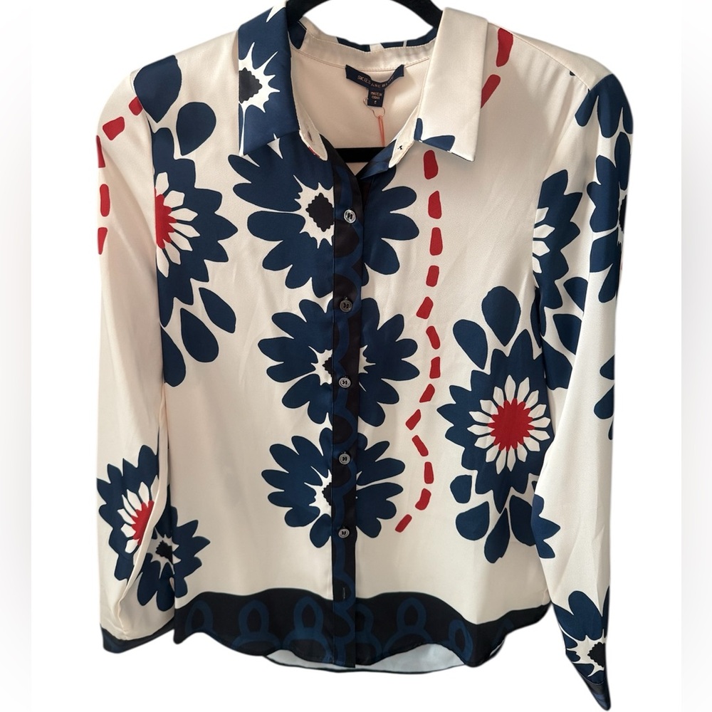 NWT Skies Are Blue Ivory-Navy Blouse - Size S - Picture 2 of 7